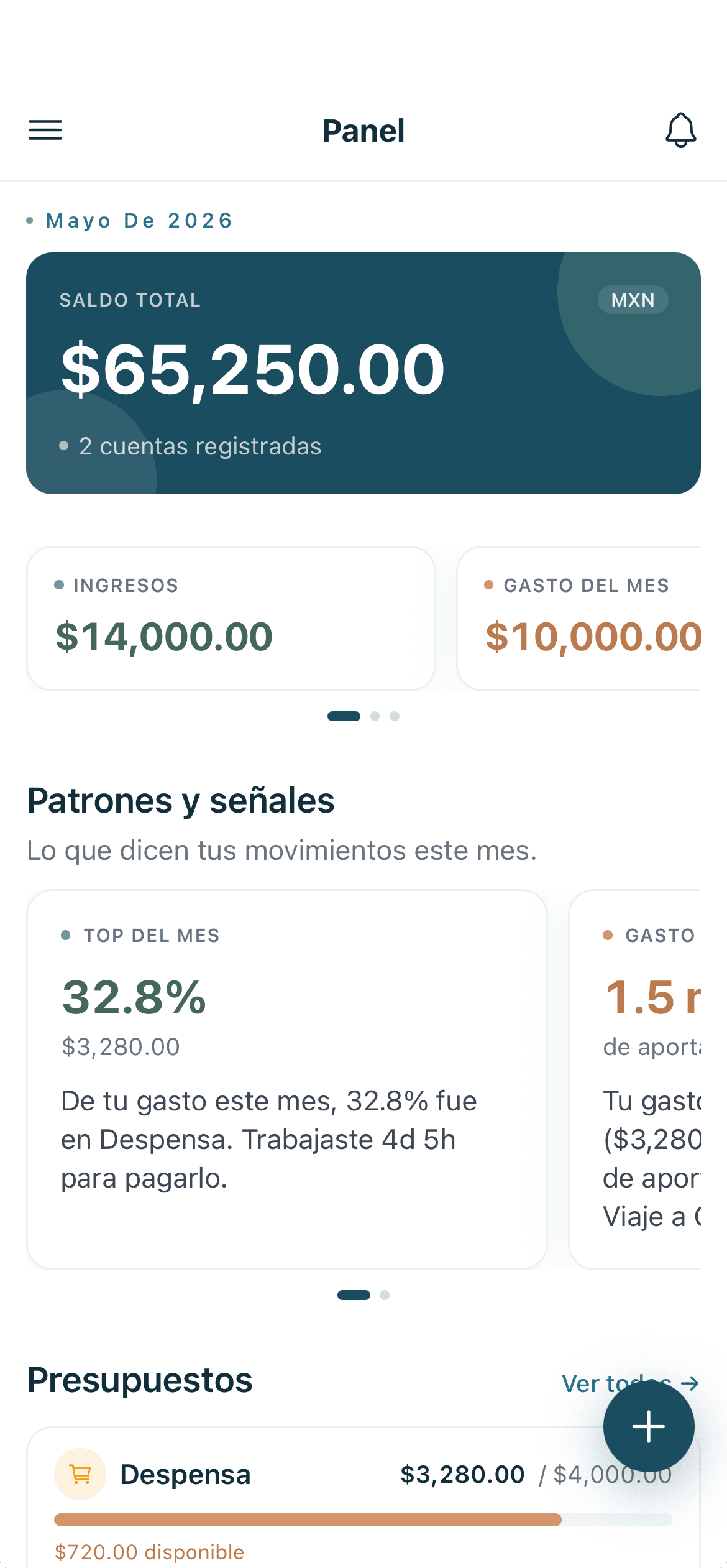 Panel de Savia Wallet en el celular